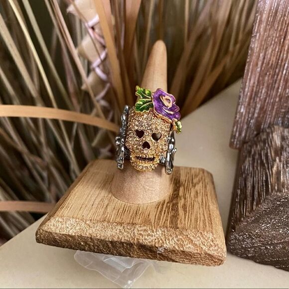 Crystal Skull Multicolor Ruthenium Ring Unisex Size 9,10 - Picture 1 of 5